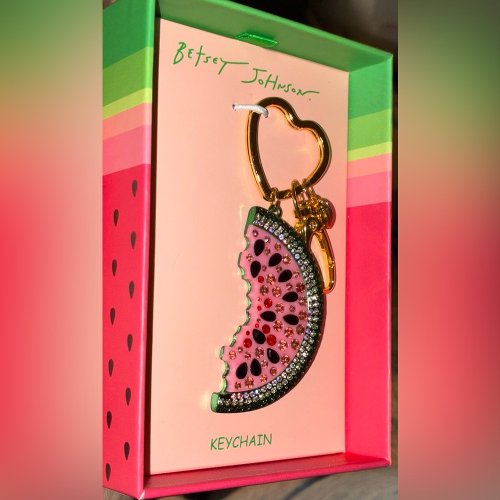 BETSEY JOHNSON Watermelon Viral Fun Crystal-Encrusted Keychain Bag Charm NEW NWT - Picture 3 of 8